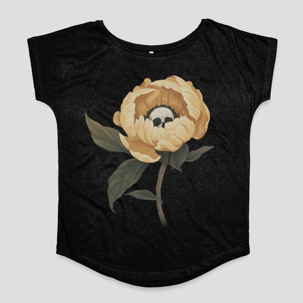 Yellow Peony Skull Graphic Print Women's T-Shirt