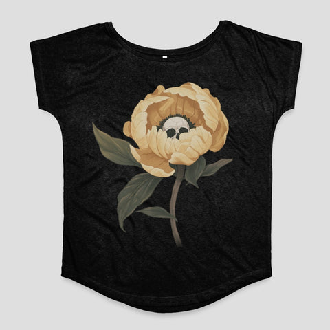 Yellow Peony Skull Graphic Print Women's T-Shirt