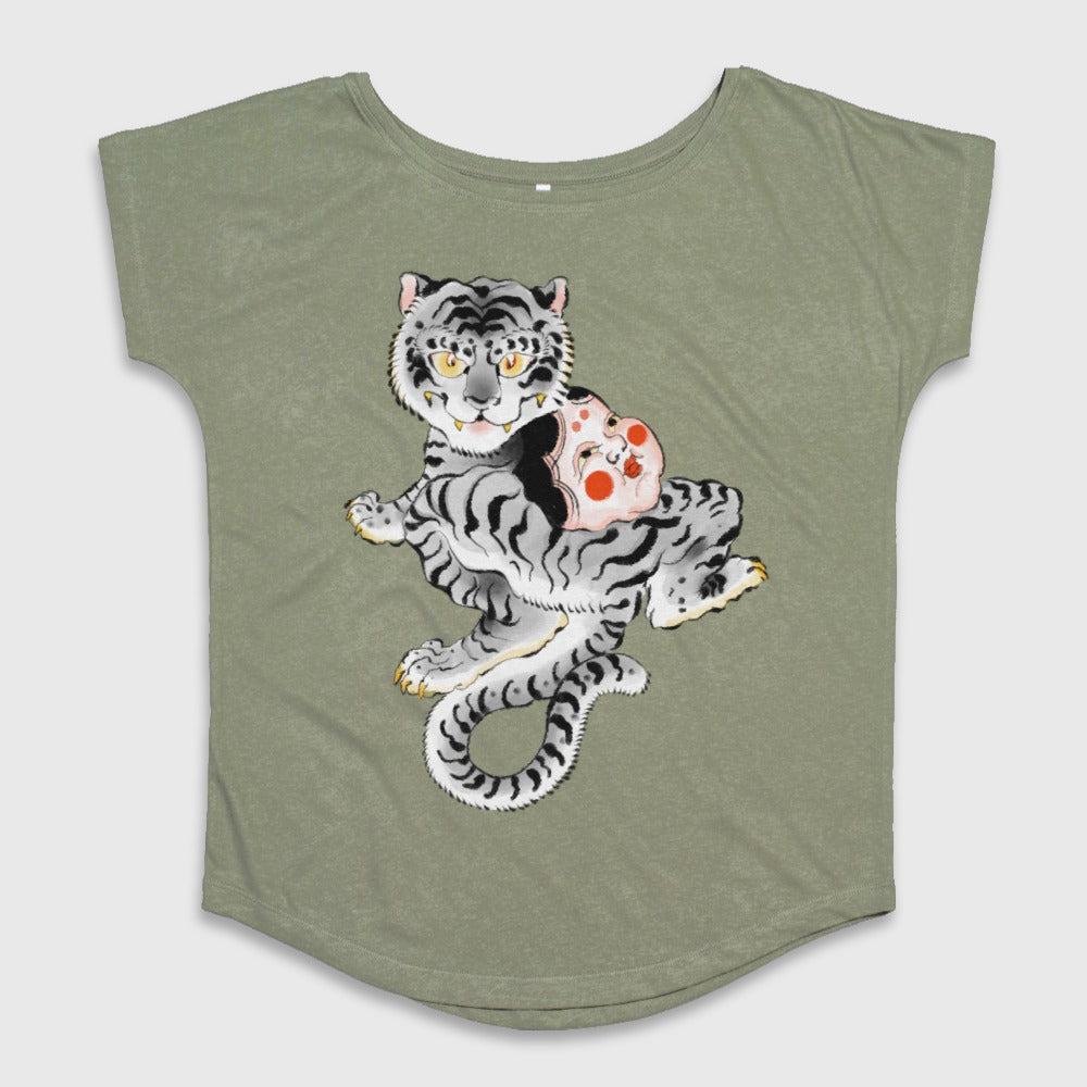 Tiger with Mask Graphic Green Tee Shirt