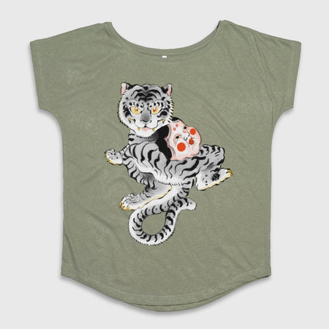 Tiger with Mask Graphic Green Tee Shirt