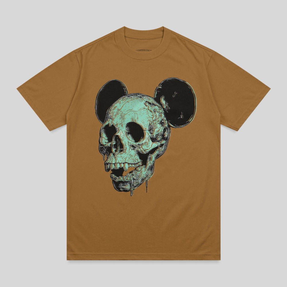 Green decaying skull mouse ears creepy graphic brown product