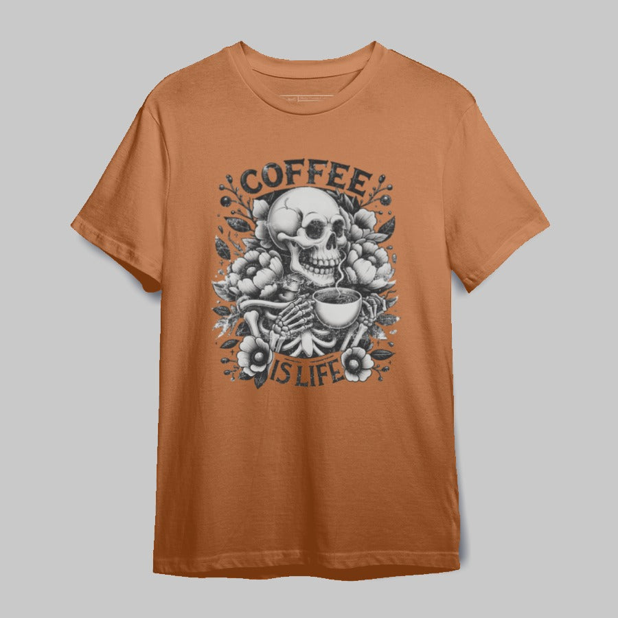 Skull Drinking Coffee Is Life Graphic Tee