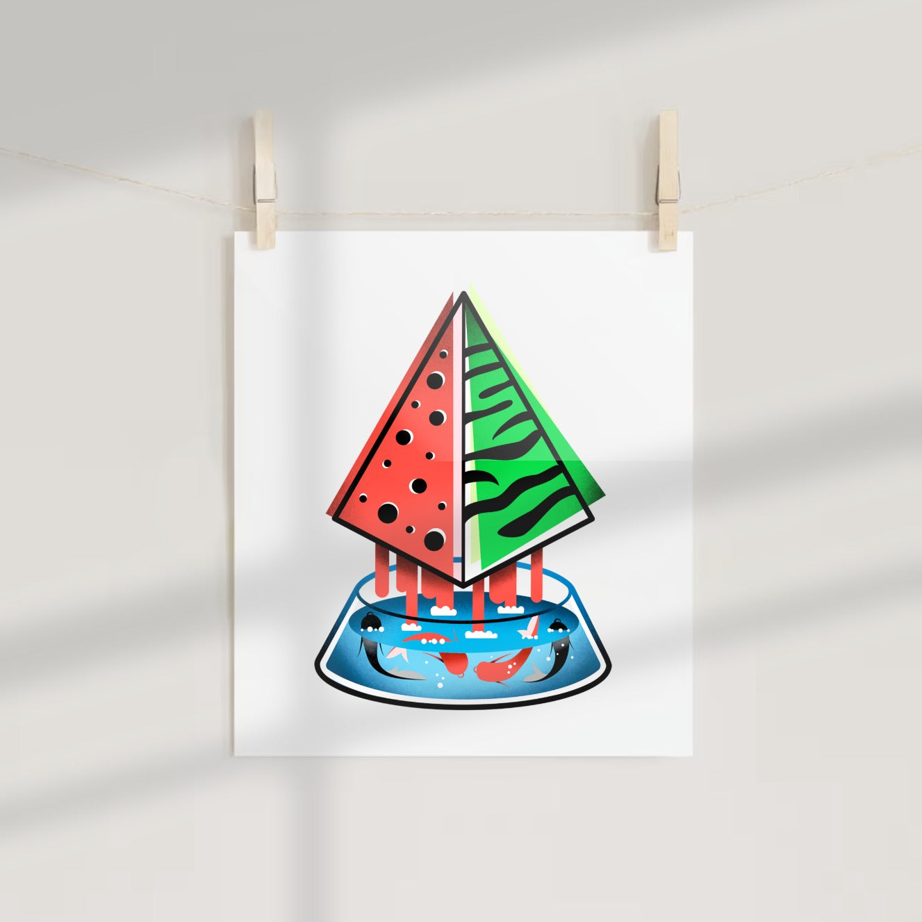 Abstract Watermelon and Sea Life Art Print