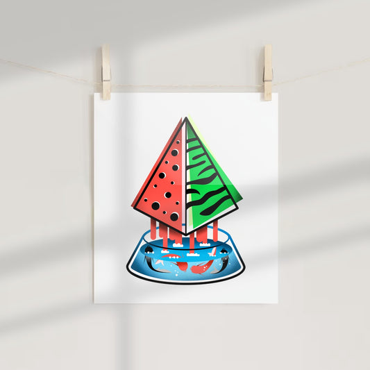 Abstract Watermelon and Sea Life Art Print