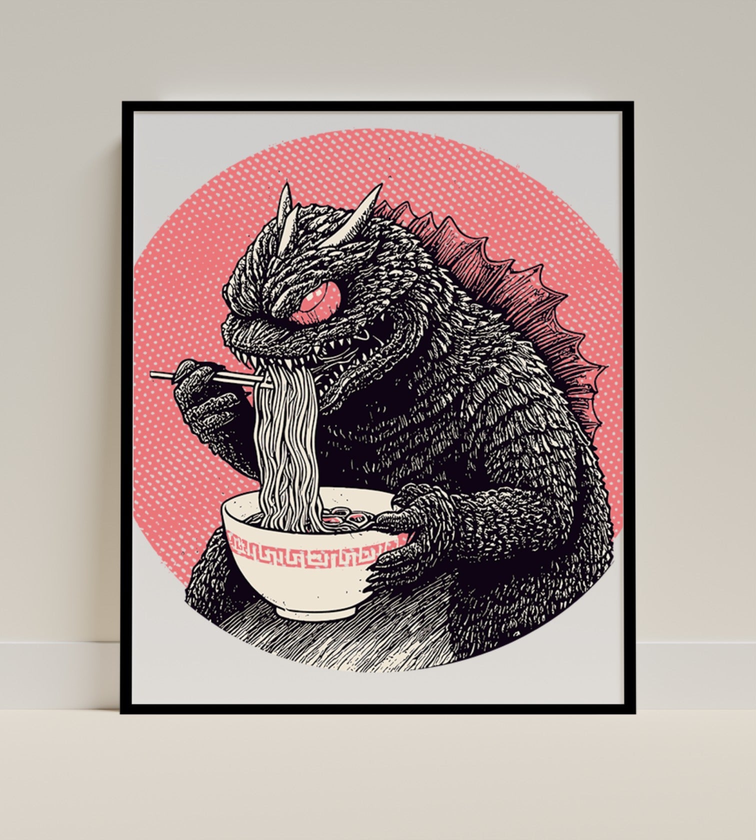 Monster Eating Ramen Fun Quirky Artwork Poster