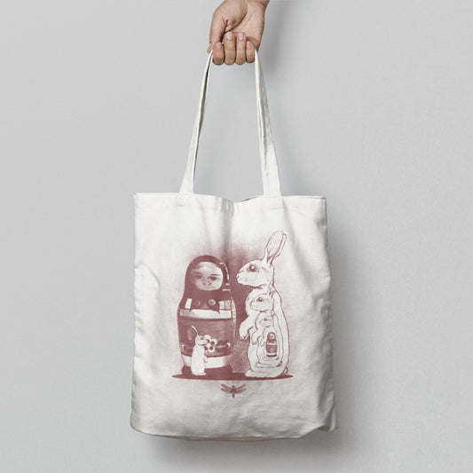 Unique Doll and Rabbit Print Tote Bag for Everyday Use
