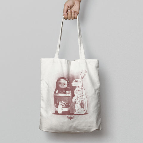 Unique Doll and Rabbit Print Tote Bag for Everyday Use
