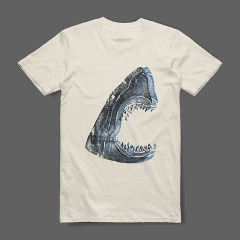 Graphic T-shirt Featuring Distressed Shark Design