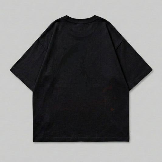 Black Oversized Graphic Crewneck T-shirt product type;
Black T-shirt
Oversized Tee
Graphic Shirt
Crewneck Top
Short Sleeve
Relaxed Fit
Unisex Apparel
Dark Graphic
Back Print
Streetwear Style
Modern T-shirt
Apparel Clothing
Summer Top
Everyday Shirt
Loose Fit
Fashion Tee
Abstract Print
Casual Top
Simple Design
Black Top