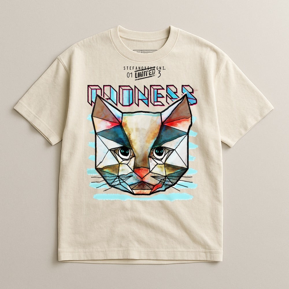 Unique Geometric Cat Design Graphic T-Shirt