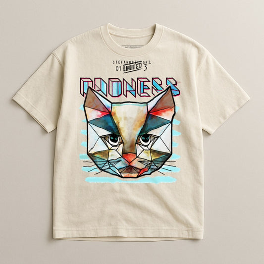 Unique Geometric Cat Design Graphic T-Shirt