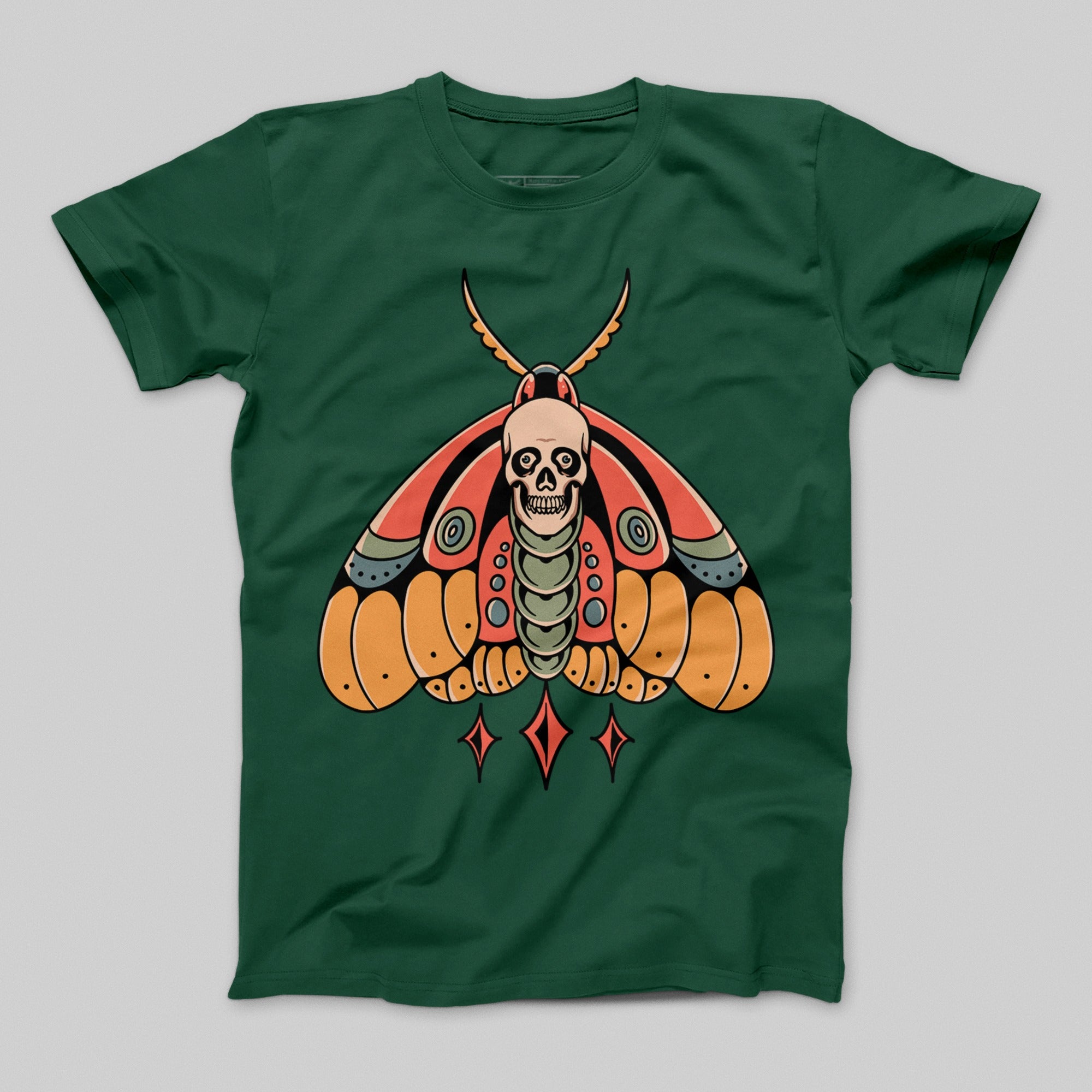 Skull Moth Graphic Design Green T-Shirt product