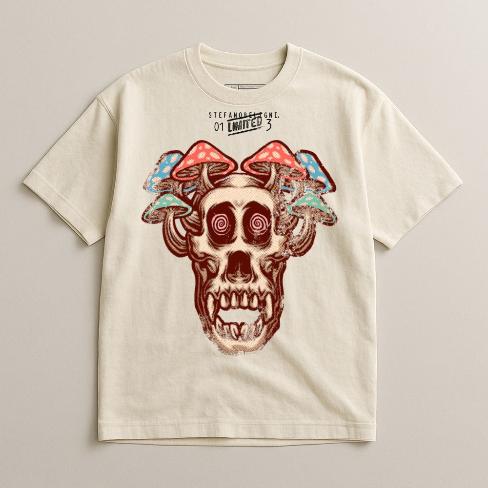 Unique Skull Tee with Mushroom Graphic Print Shirt