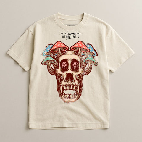 Unique Skull Tee with Mushroom Graphic Print Shirt