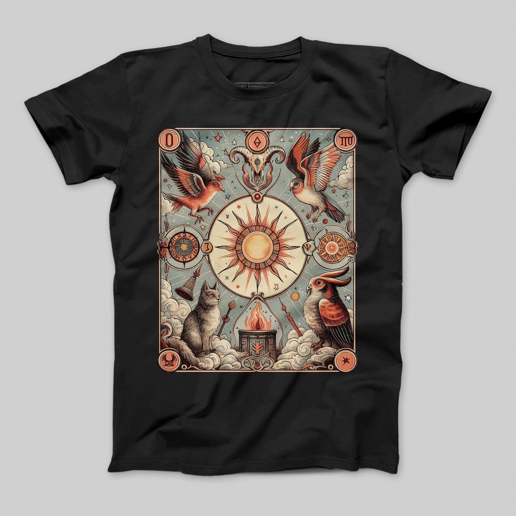 Mystical Sun and Animals Detailed Graphic T-shirt