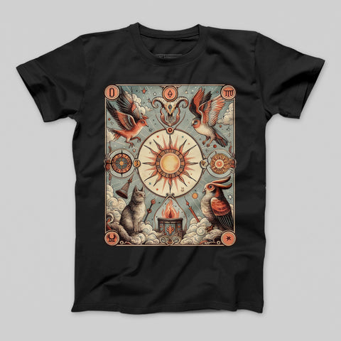 Mystical Sun and Animals Detailed Graphic T-shirt