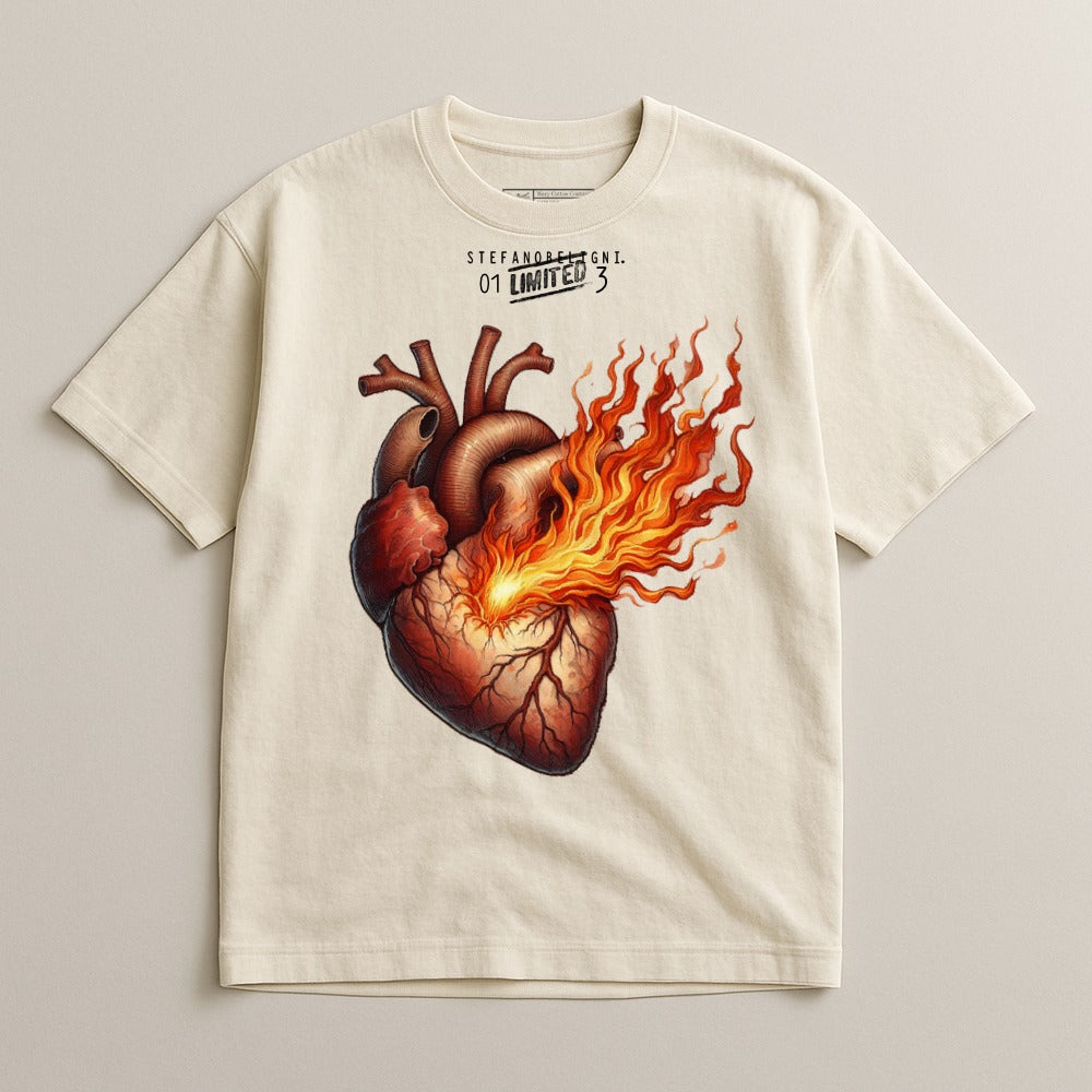 Flaming Heart Illustration Graphic T-Shirt