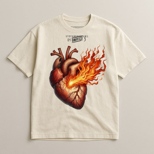 Flaming Heart Illustration Graphic T-Shirt