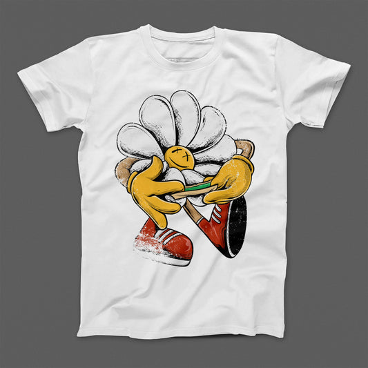 Graphic Tee with Cartoon Daisy Character Design