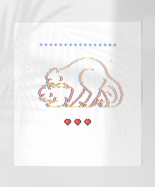 Cute Pixel Art Cats with Hearts Wall Art Poster