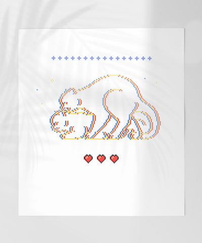 Cute Pixel Art Cats with Hearts Wall Art Poster