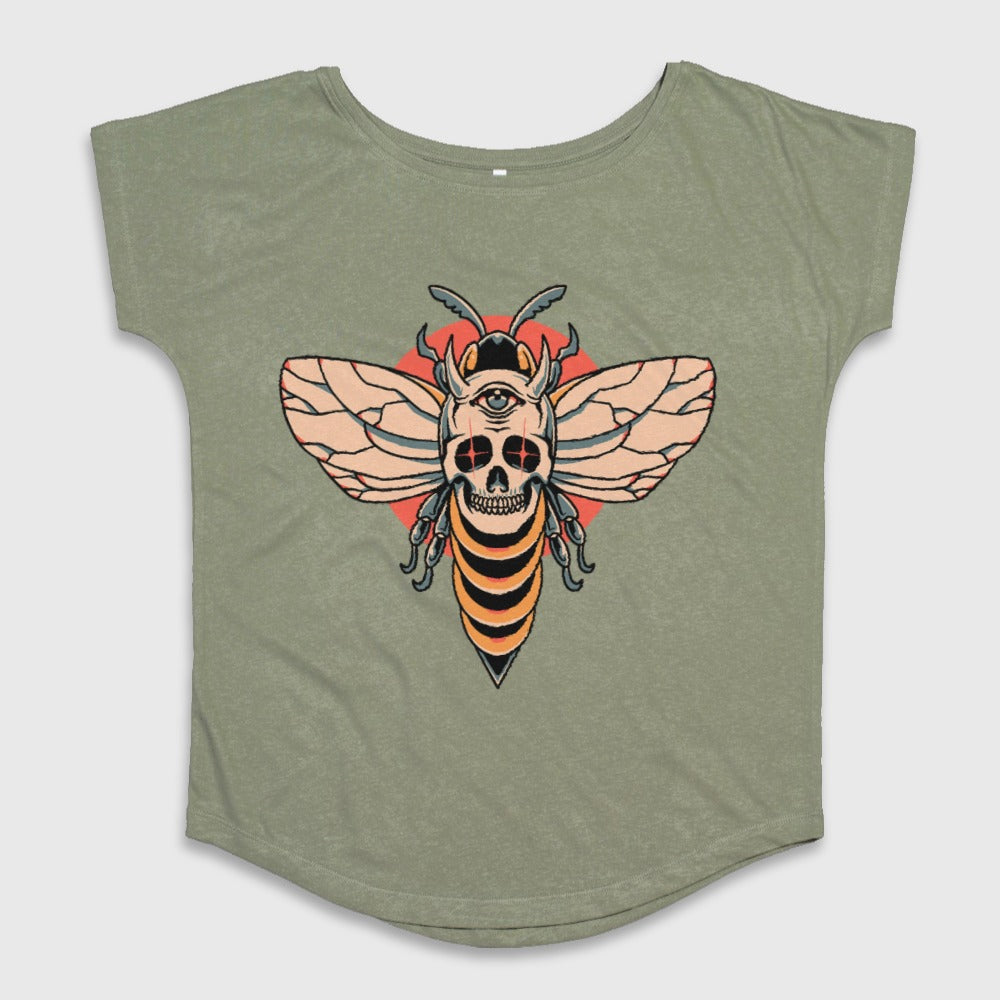 Mystical Bee Skull Design Women's Tee Shirt