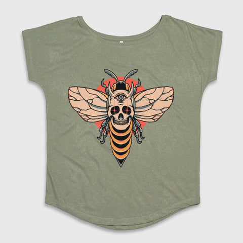 Mystical Bee Skull Design Women's Tee Shirt
