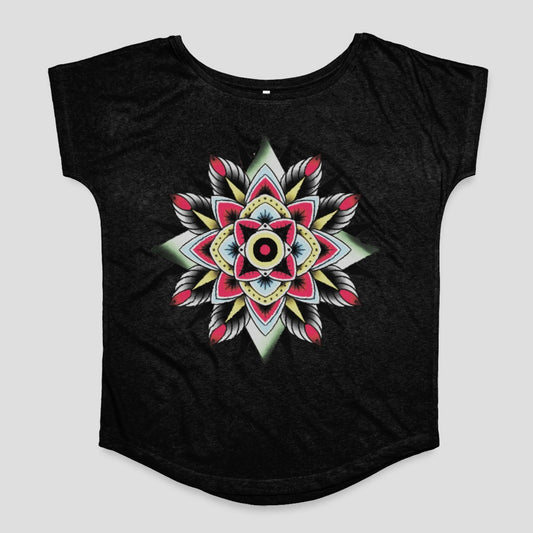 Mandala Floral Design Black Short Sleeve Shirt