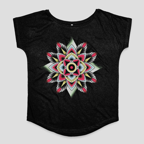 Mandala Floral Design Black Short Sleeve Shirt