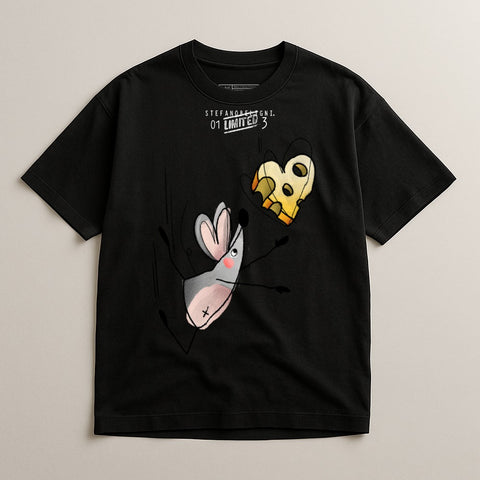 Cartoon Mouse and Cheese Black T-shirt Limited Edition