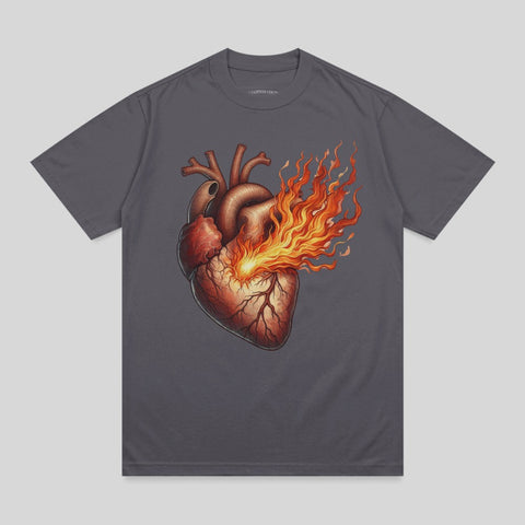 Fiery Heart Graphic Design Dark Grey Short Sleeve product type