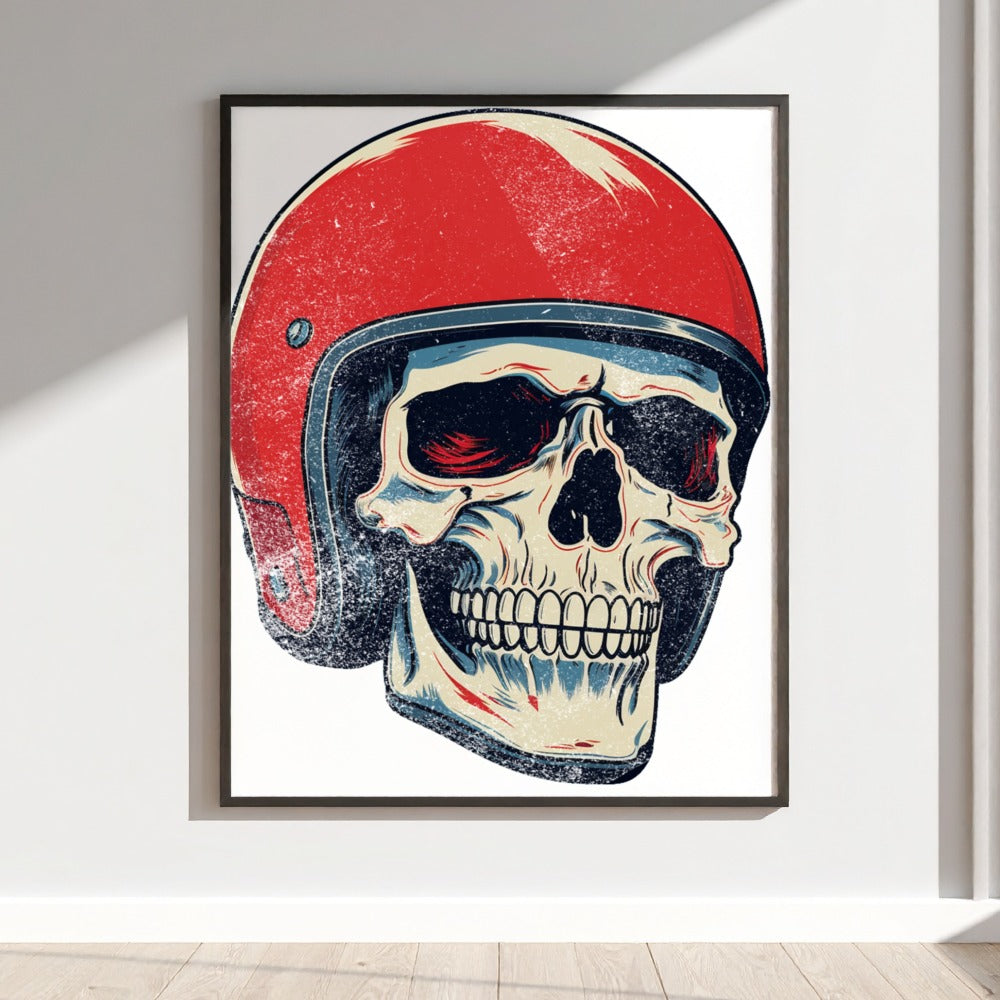 Skull with Red Helmet Wall Art Poster for Home Decor