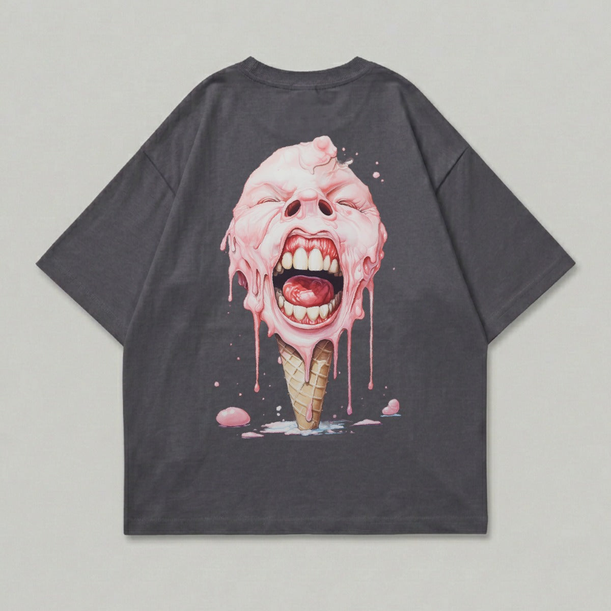 Melted Strawberry Scream Face Graphic Design Gray product type