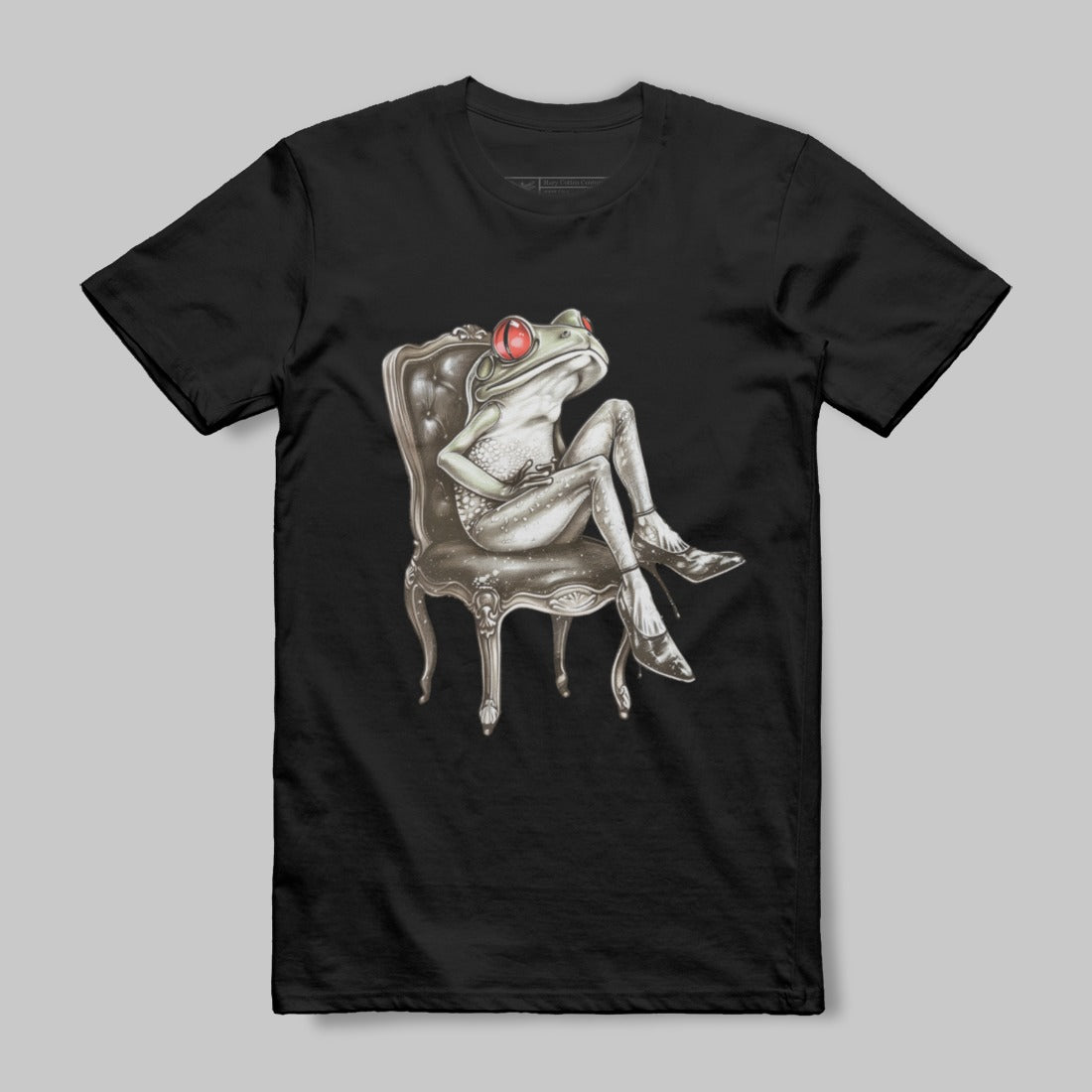 Frog on a Chair Unique Black Graphic Tee