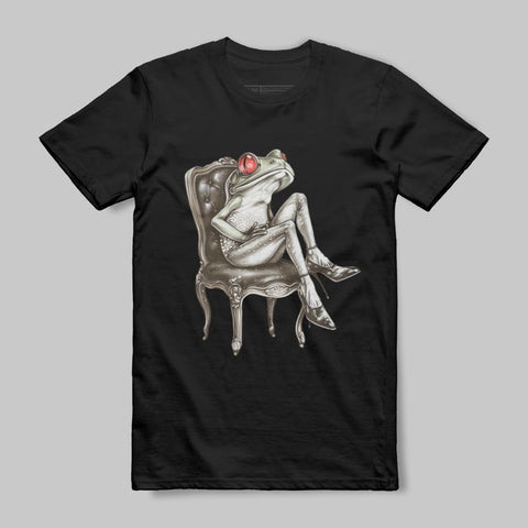 Frog on a Chair Unique Black Graphic Tee