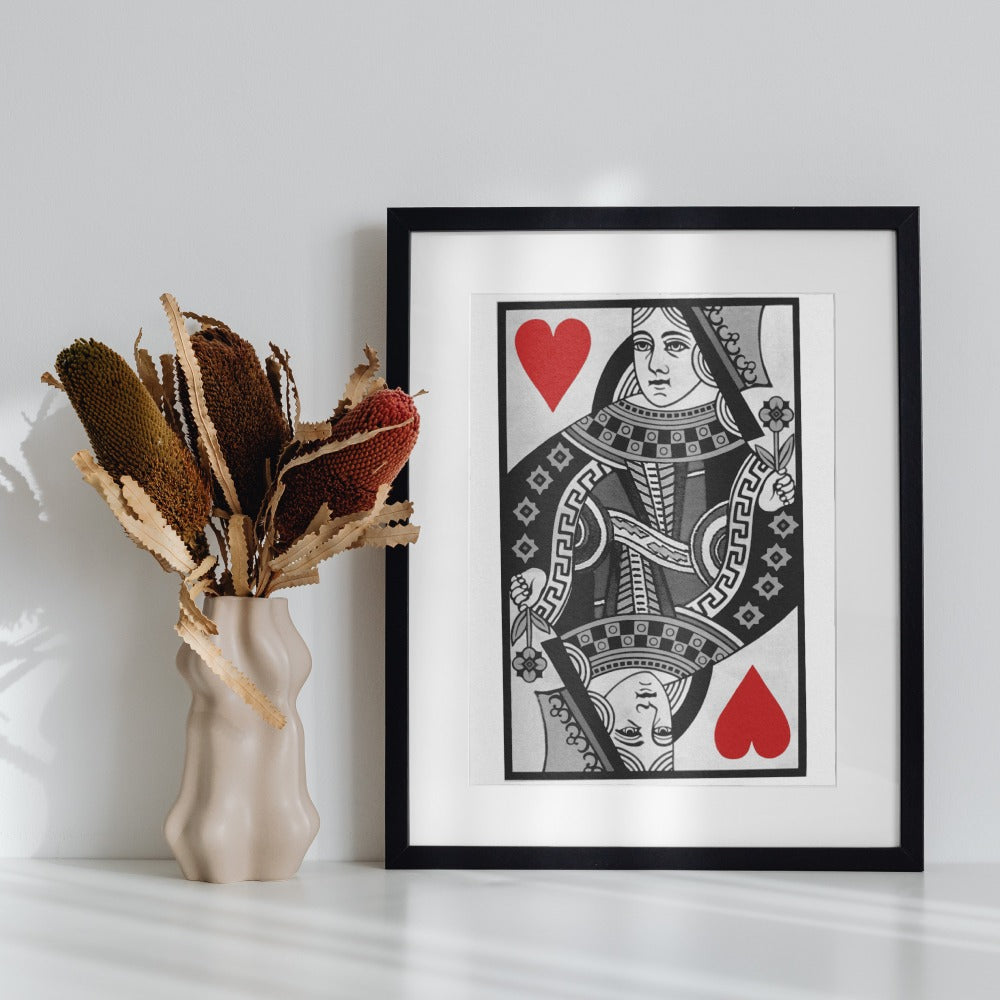 Framed Queen of Hearts Playing Card Art Print Decor