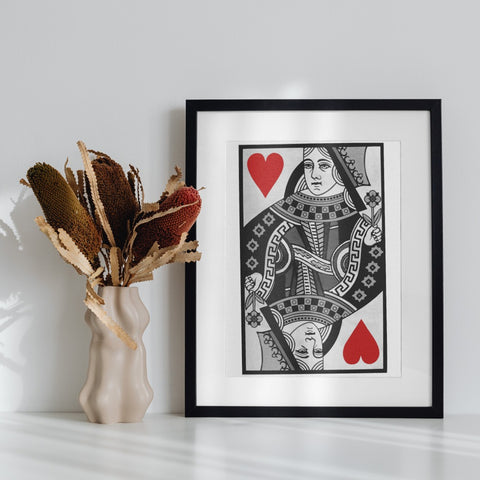 Framed Queen of Hearts Playing Card Art Print Decor