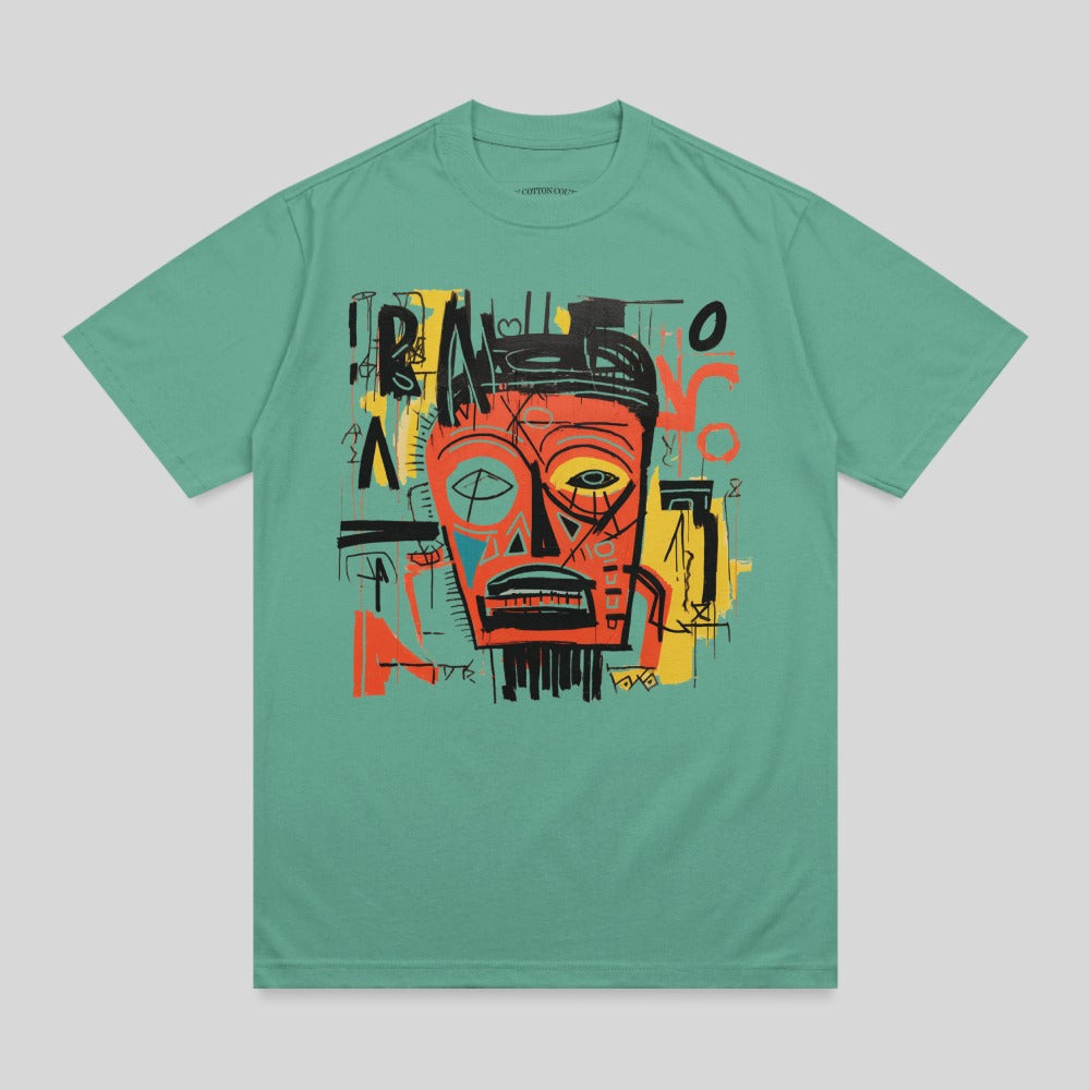 Vibrant Abstract Mask Art Motif Teal T-shirt product type