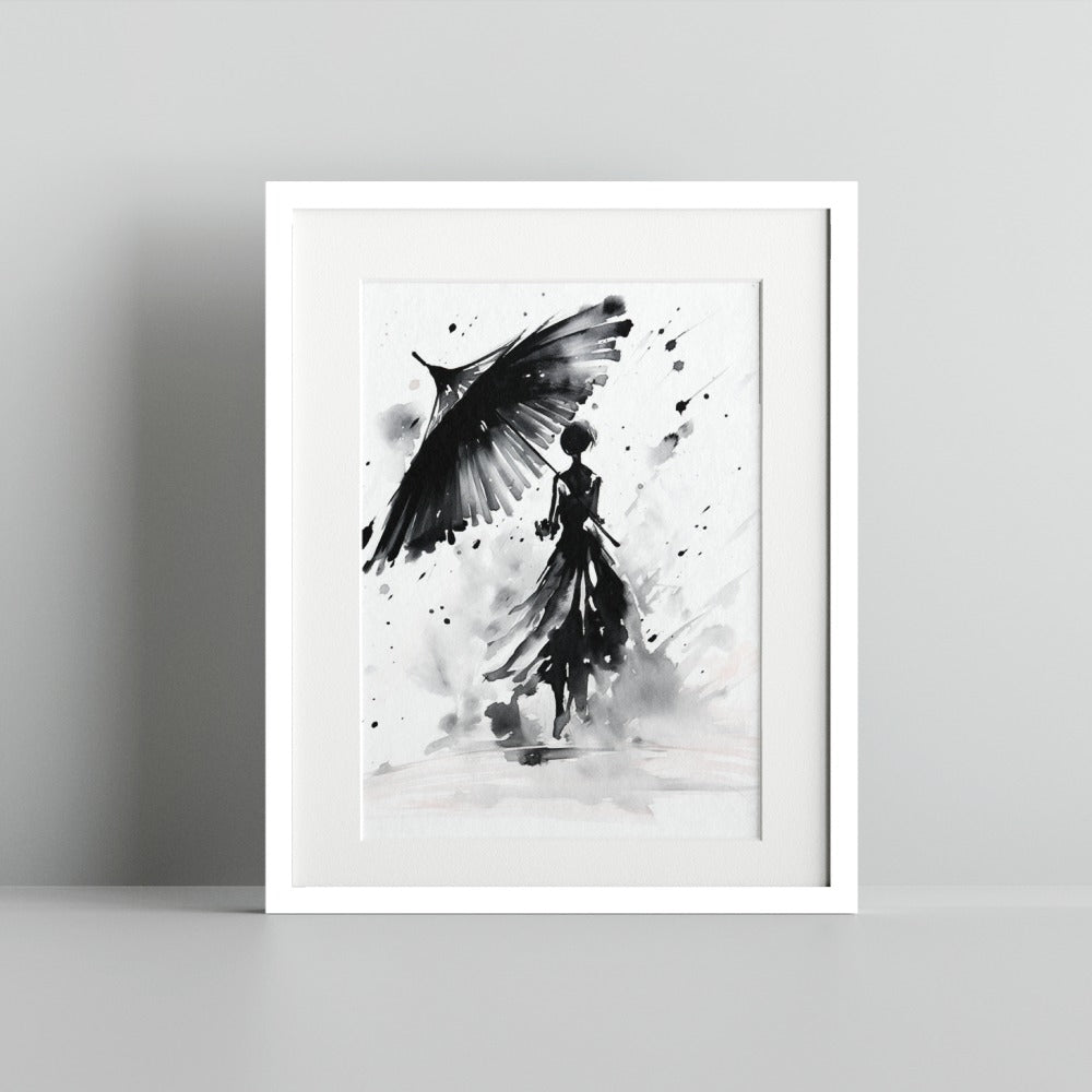 Monochrome Abstract Woman with Umbrella Wall Art