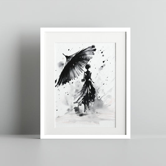 Monochrome Abstract Woman with Umbrella Wall Art