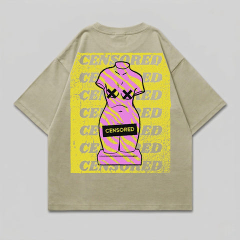 CENSORED Graphic Female Torso Statue Design product type
CENSORED, Torso graphic, Statue art, Abstract design, Pink yellow, Beige top, Streetwear style, Graphic illustration, Modern aesthetic, Pop art inspired, Urban fashion, Bold print, Unique graphic, Censorship theme, Body art, Figure design, Neon colors, Artistic print, Vintage vibe, Statement piece