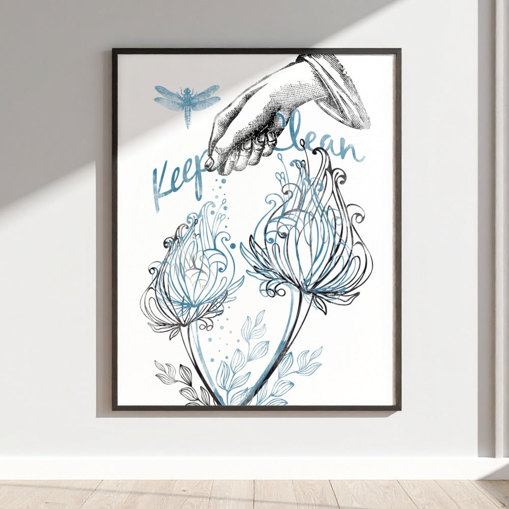 Keep Clean Hand Illustration with Floral Design Artwork