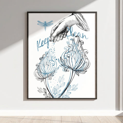 Keep Clean Hand Illustration with Floral Design Artwork