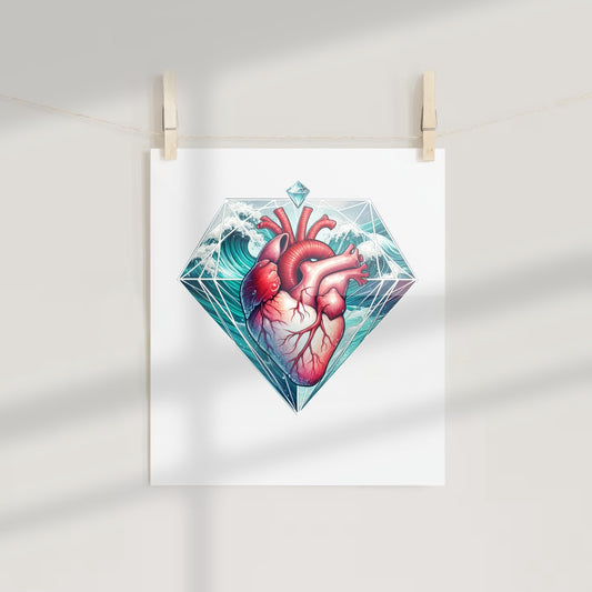 Geometric Heart and Waves Artistic Print Decor