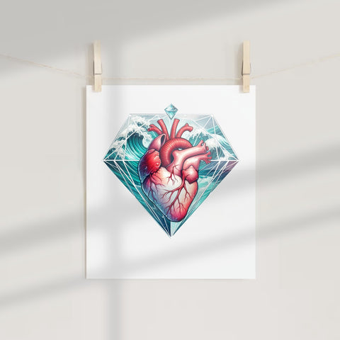 Geometric Heart and Waves Artistic Print Decor