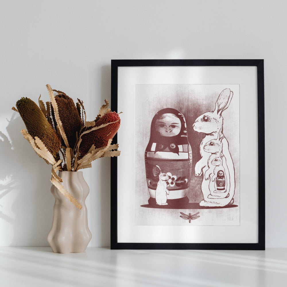 Matryoshka Dolls and Rabbits Framed Wall Art Print