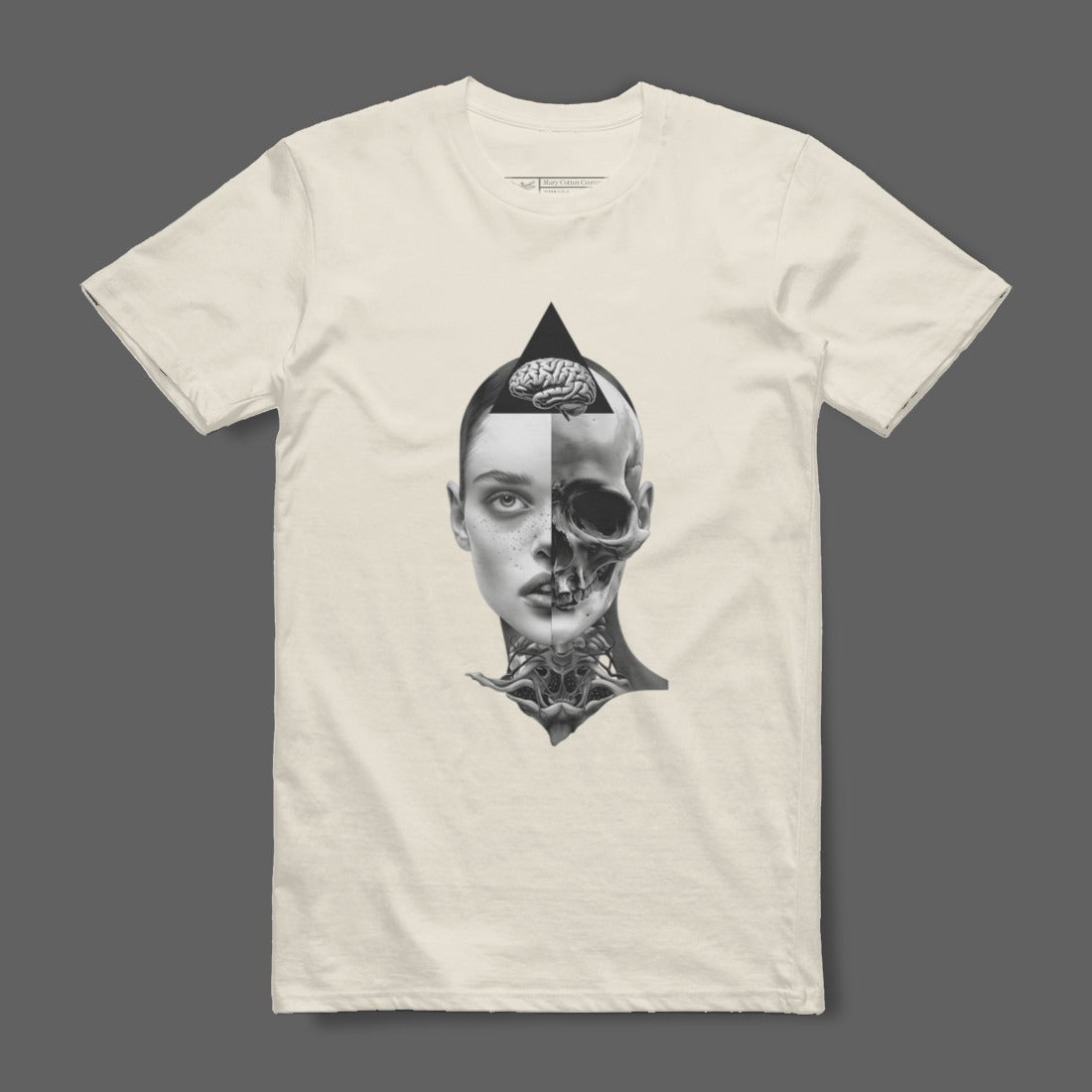 Half Face Brain and Skull Graphic Tee