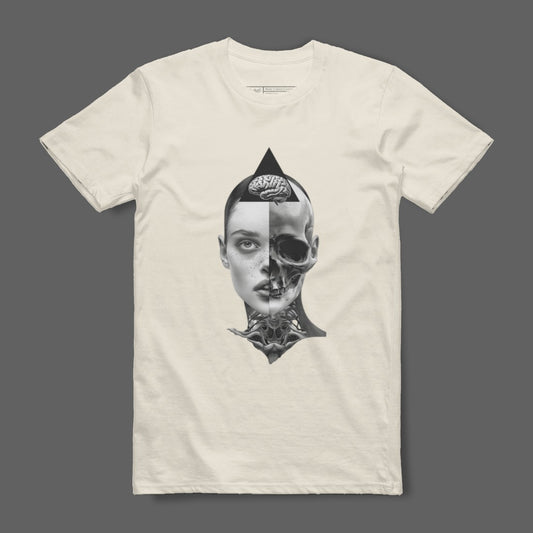 Half Face Brain and Skull Graphic Tee