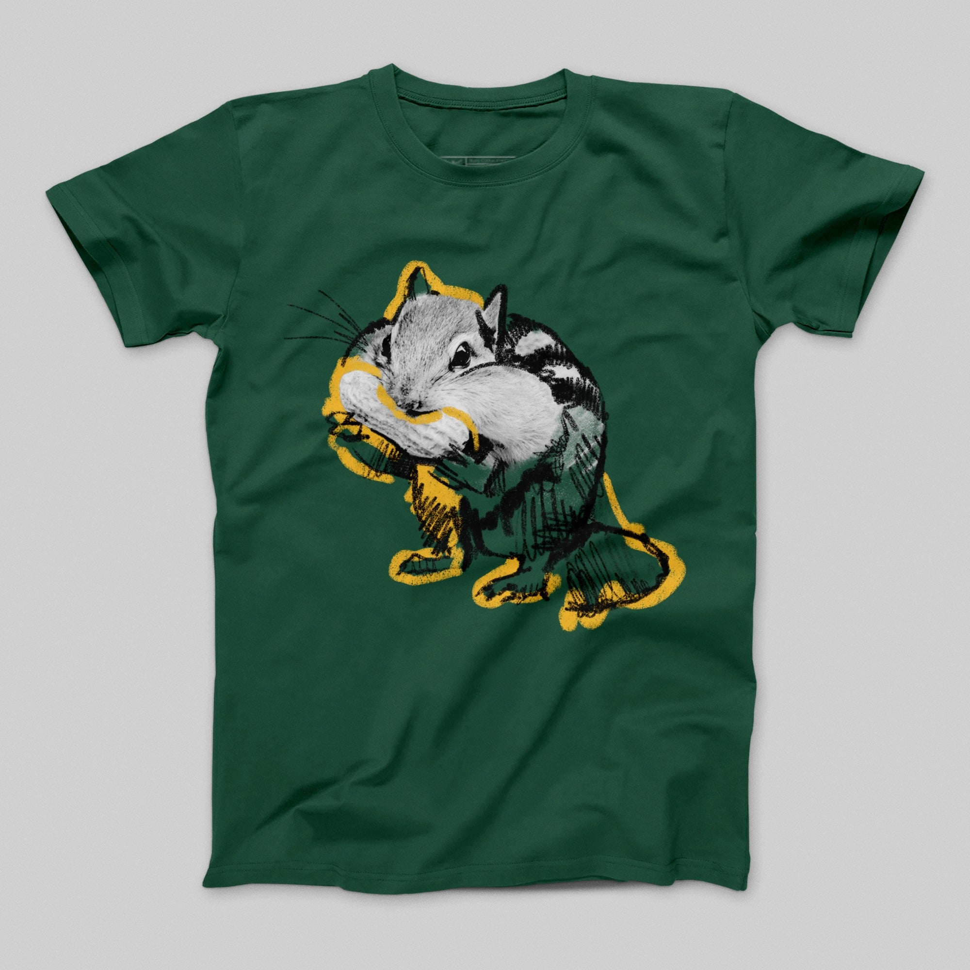 Cute Chipmunk Design on Green Tee Shirt