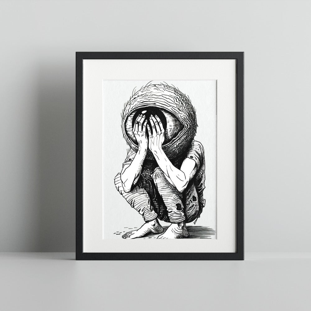 Mysterious Abstract Creature Kneeling Art Print